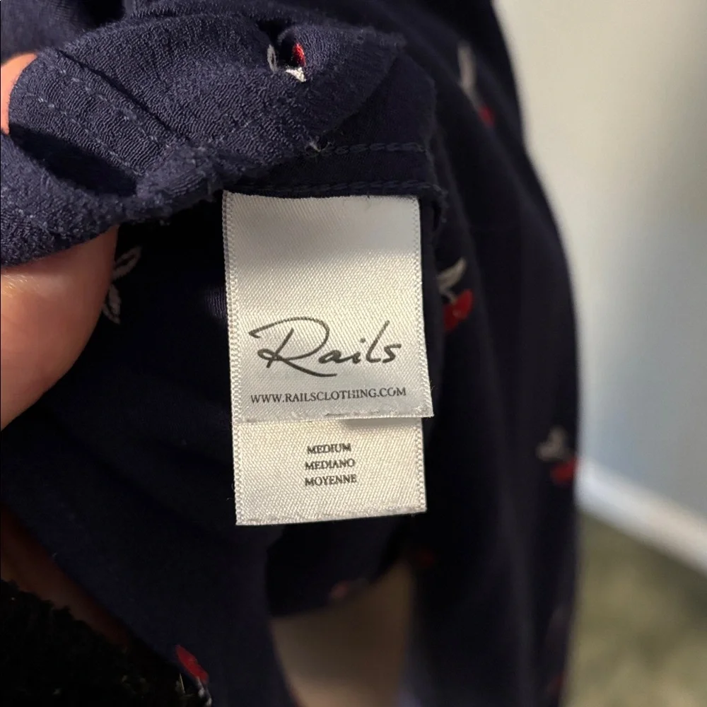 Rails Navy Cherry Design Button-Up Long Sleeve Lightweight Blouse - Picture 10 of 11